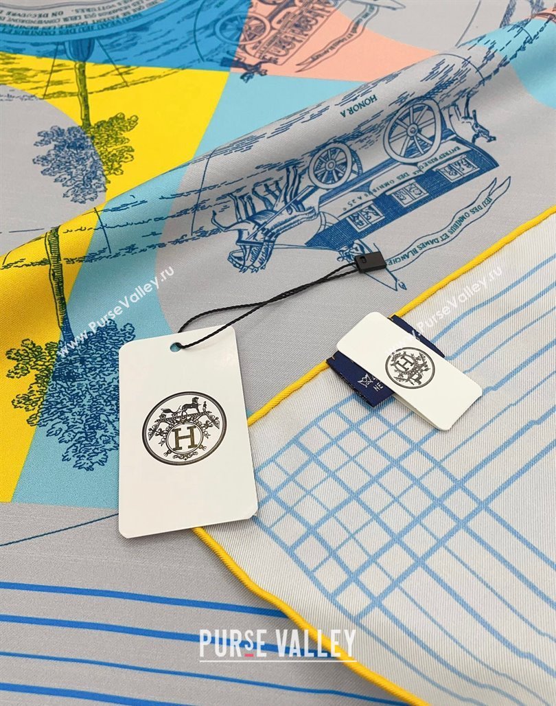 Hermes Jeu des Omnibus Remix Silk Sqaure Scarf 90x90cm Blue 2024 (A-240514152)