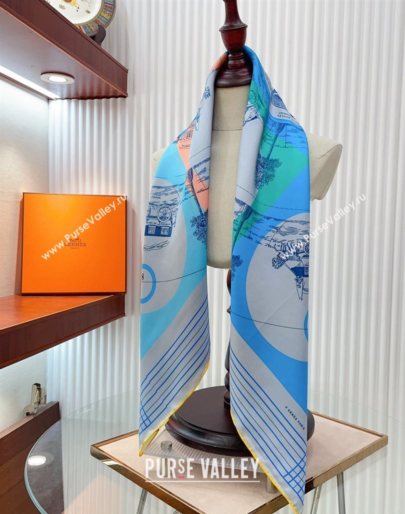 Hermes Jeu des Omnibus Remix Silk Sqaure Scarf 90x90cm Blue 2024 (A-240514152)