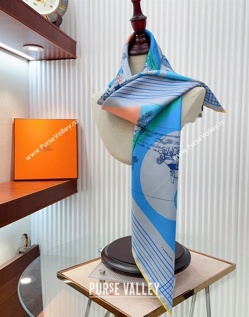 Hermes Jeu des Omnibus Remix Silk Sqaure Scarf 90x90cm Blue 2024 (A-240514152)