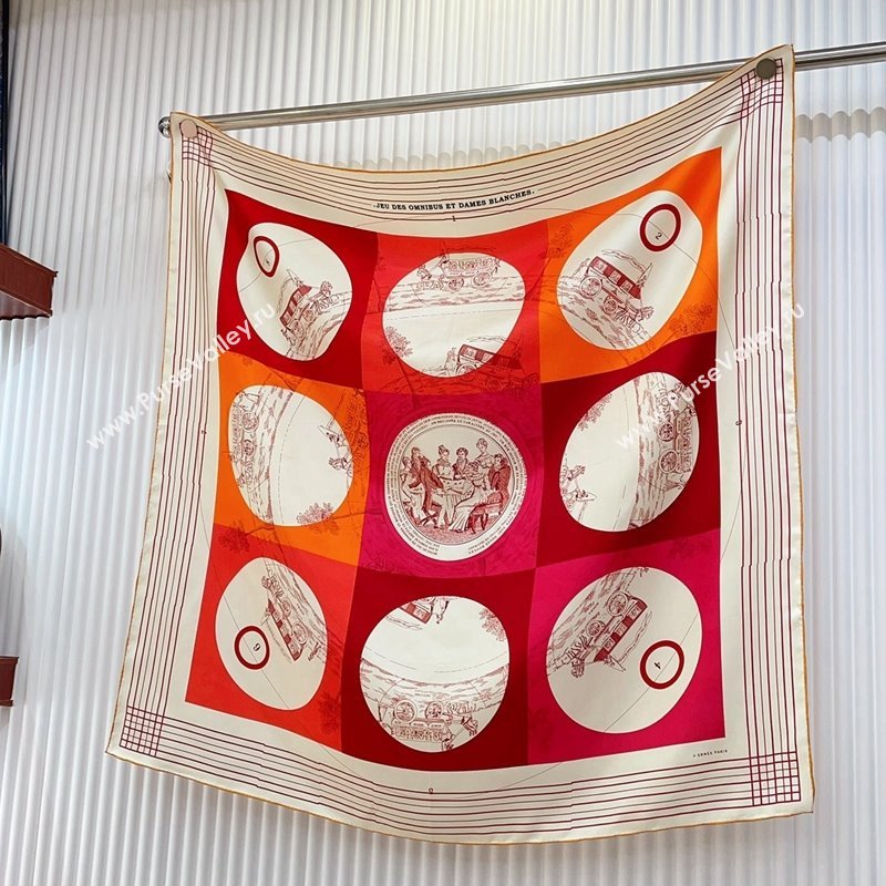 Hermes Jeu des Omnibus Remix Silk Sqaure Scarf 90x90cm Beige 2024 (A-240514153)