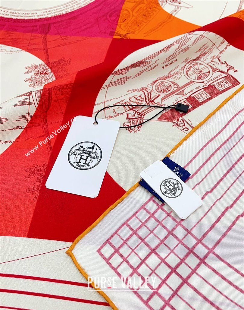 Hermes Jeu des Omnibus Remix Silk Sqaure Scarf 90x90cm Beige 2024 (A-240514153)