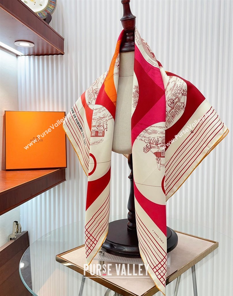 Hermes Jeu des Omnibus Remix Silk Sqaure Scarf 90x90cm Beige 2024 (A-240514153)