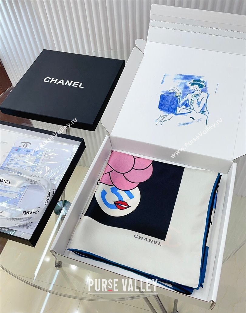 Chanel 5 Silk Sqaure Scarf 90x90cm White 2024 0514 (A-240514154)