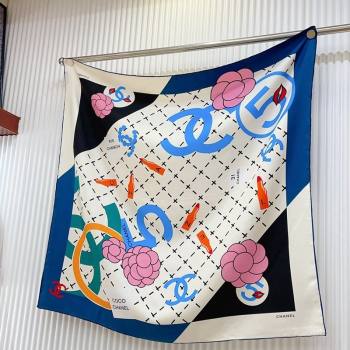 Chanel 5 Silk Sqaure Scarf 90x90cm White 2024 0514 (A-240514154)