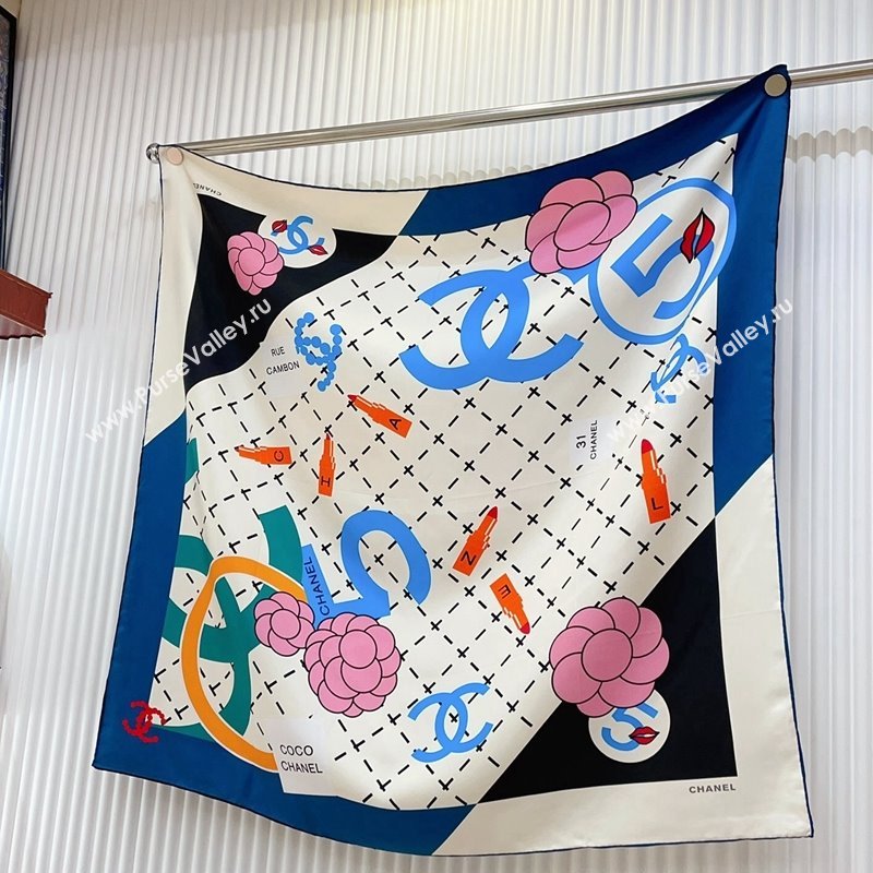 Chanel 5 Silk Sqaure Scarf 90x90cm White 2024 0514 (A-240514154)