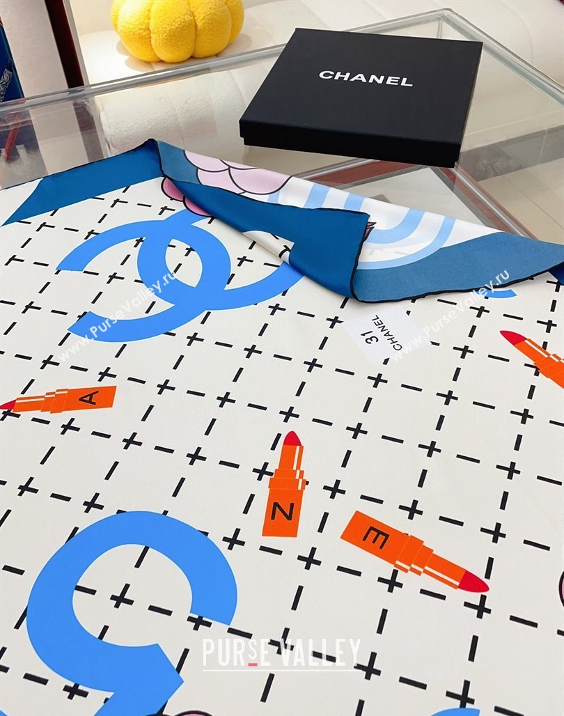 Chanel 5 Silk Sqaure Scarf 90x90cm White 2024 0514 (A-240514154)