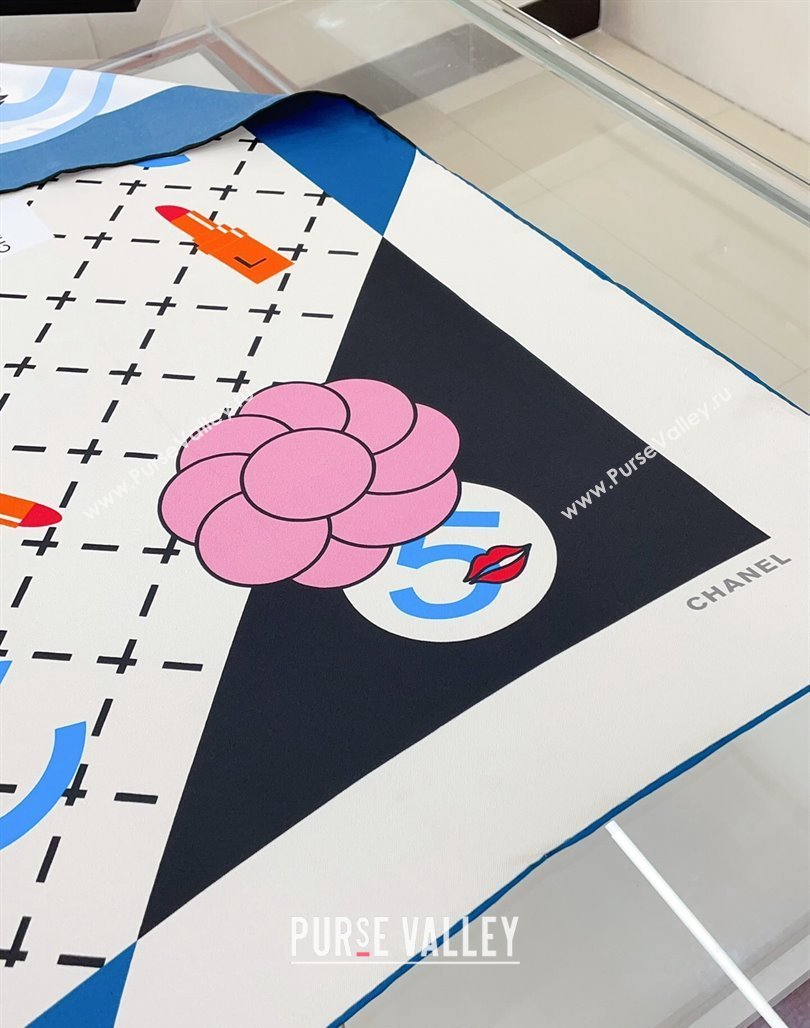 Chanel 5 Silk Sqaure Scarf 90x90cm White 2024 0514 (A-240514154)