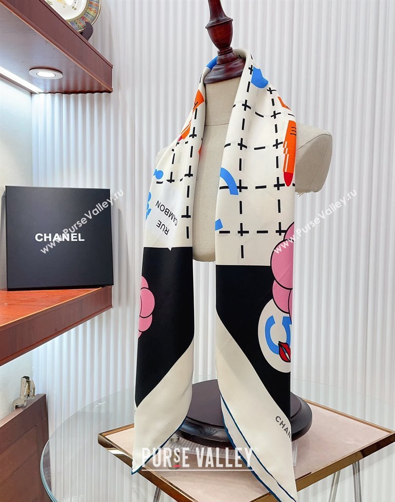 Chanel 5 Silk Sqaure Scarf 90x90cm White 2024 0514 (A-240514154)
