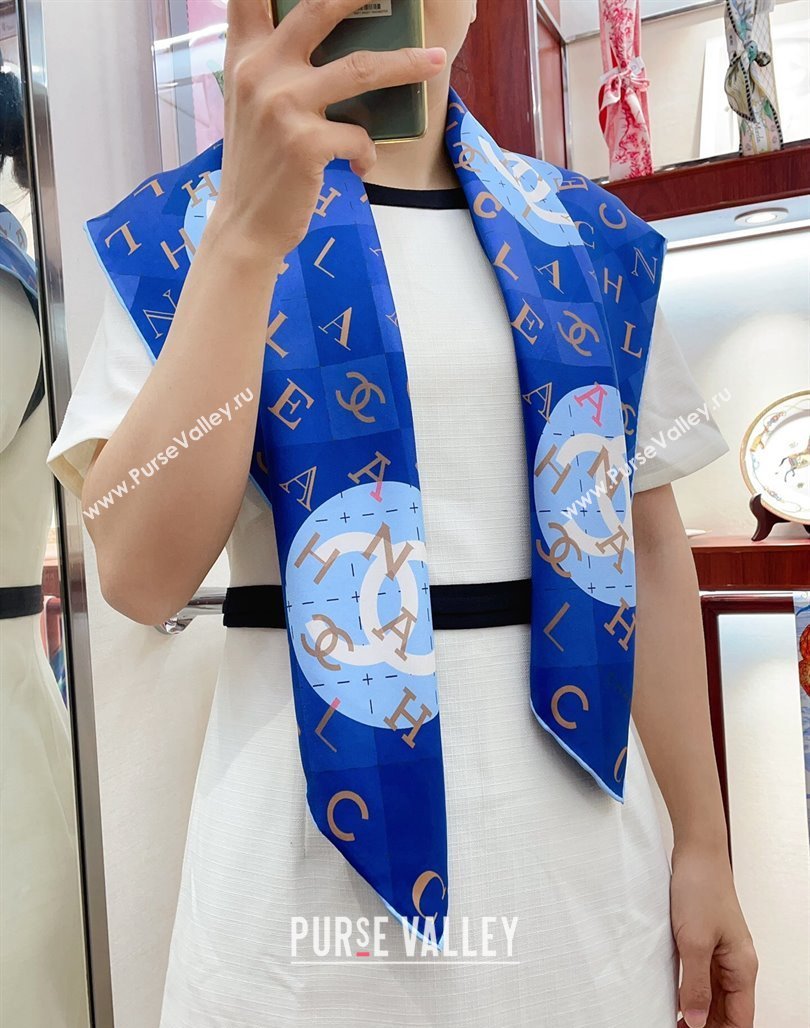 Chanel Silk Sqaure Scarf 90x90cm Blue 2024 051407 (A-240514155)