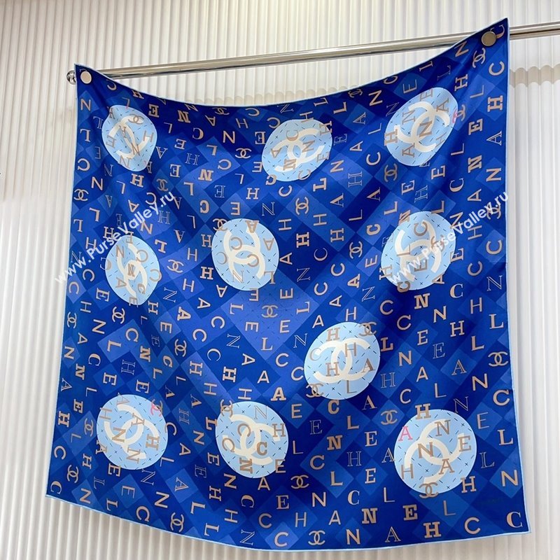 Chanel Silk Sqaure Scarf 90x90cm Blue 2024 051407 (A-240514155)