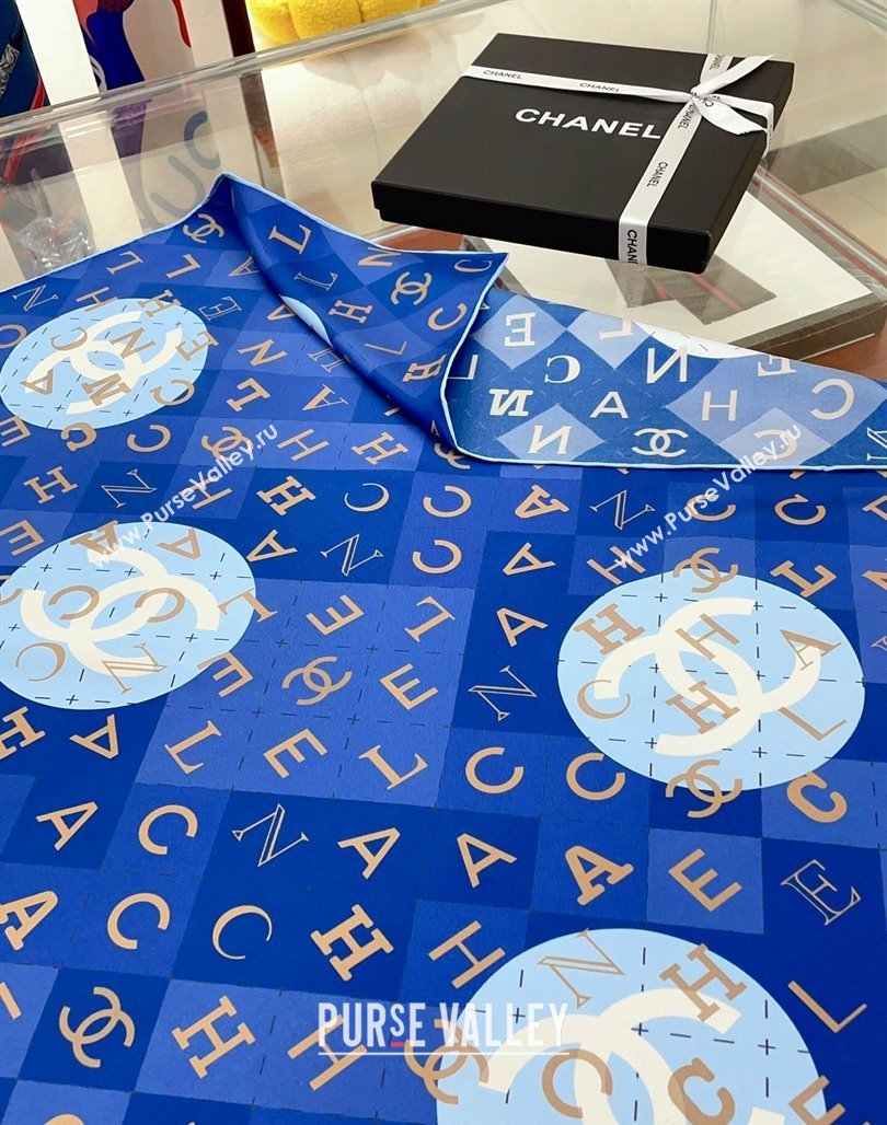 Chanel Silk Sqaure Scarf 90x90cm Blue 2024 051407 (A-240514155)