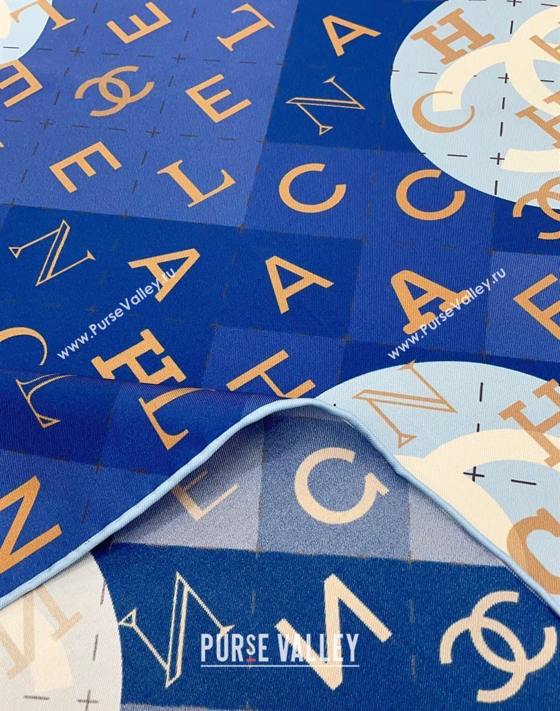 Chanel Silk Sqaure Scarf 90x90cm Blue 2024 051407 (A-240514155)