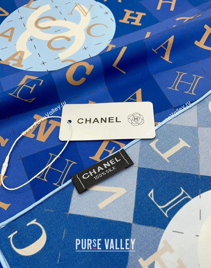 Chanel Silk Sqaure Scarf 90x90cm Blue 2024 051407 (A-240514155)