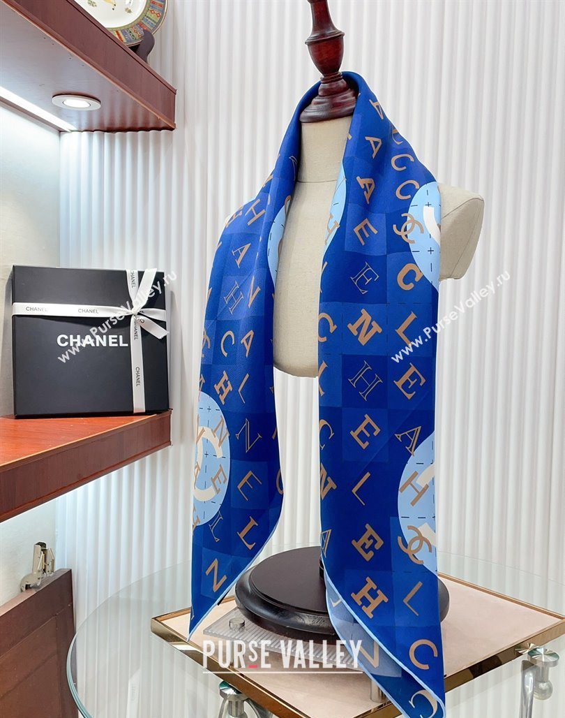 Chanel Silk Sqaure Scarf 90x90cm Blue 2024 051407 (A-240514155)