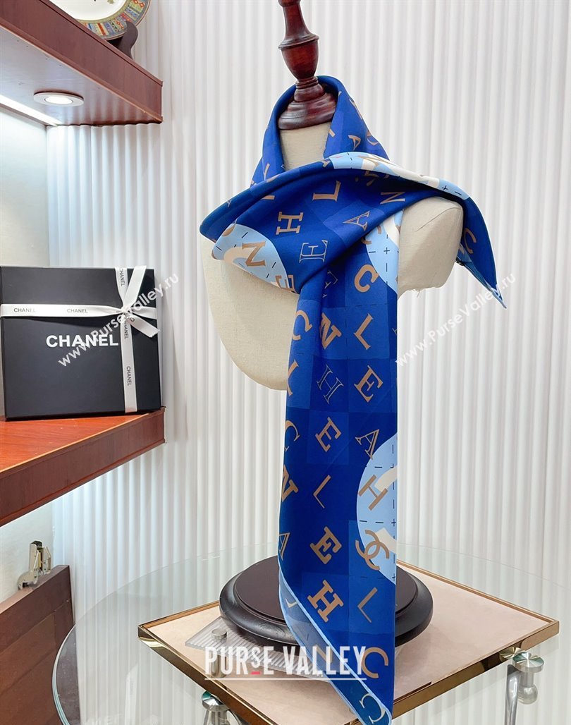 Chanel Silk Sqaure Scarf 90x90cm Blue 2024 051407 (A-240514155)
