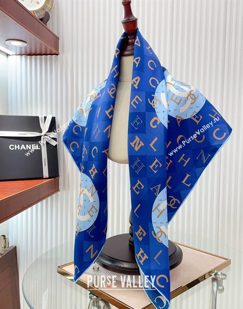 Chanel Silk Sqaure Scarf 90x90cm Blue 2024 051407 (A-240514155)