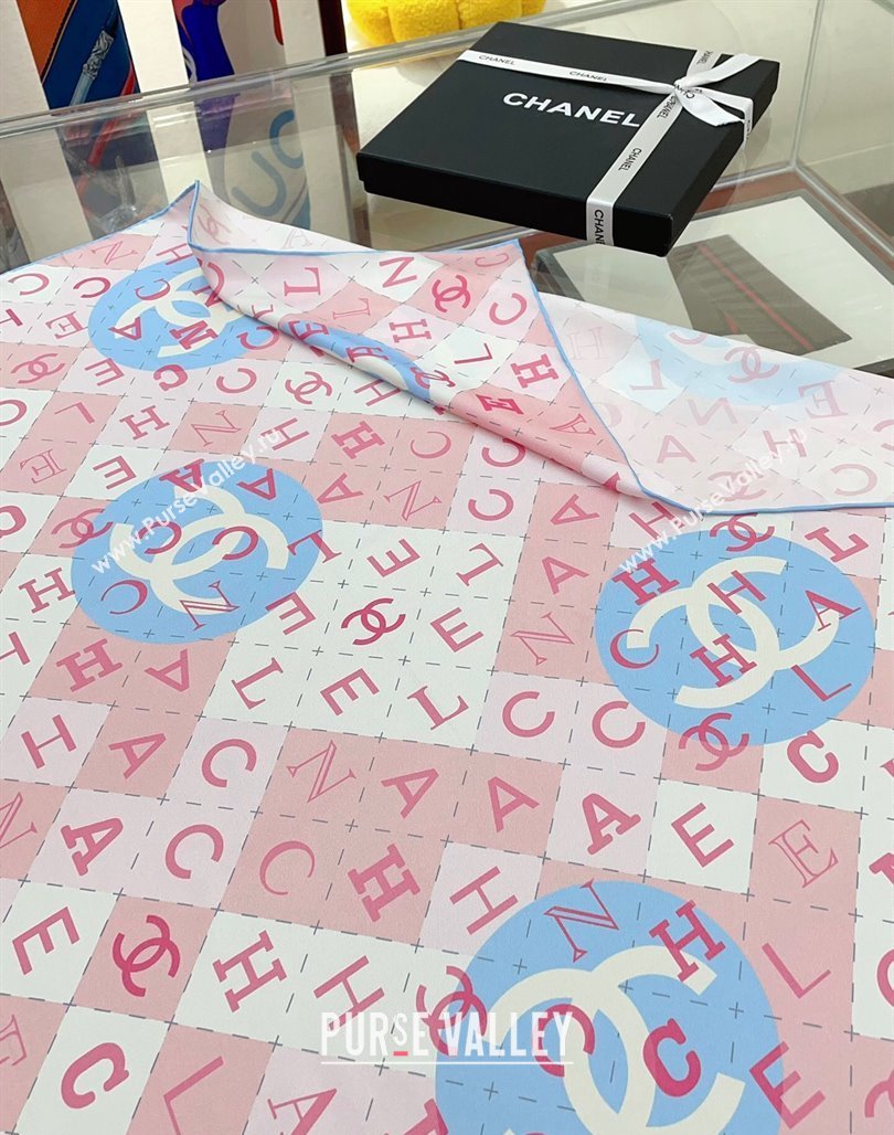 Chanel Silk Sqaure Scarf 90x90cm Pink 2024 051407 (A-240514156)