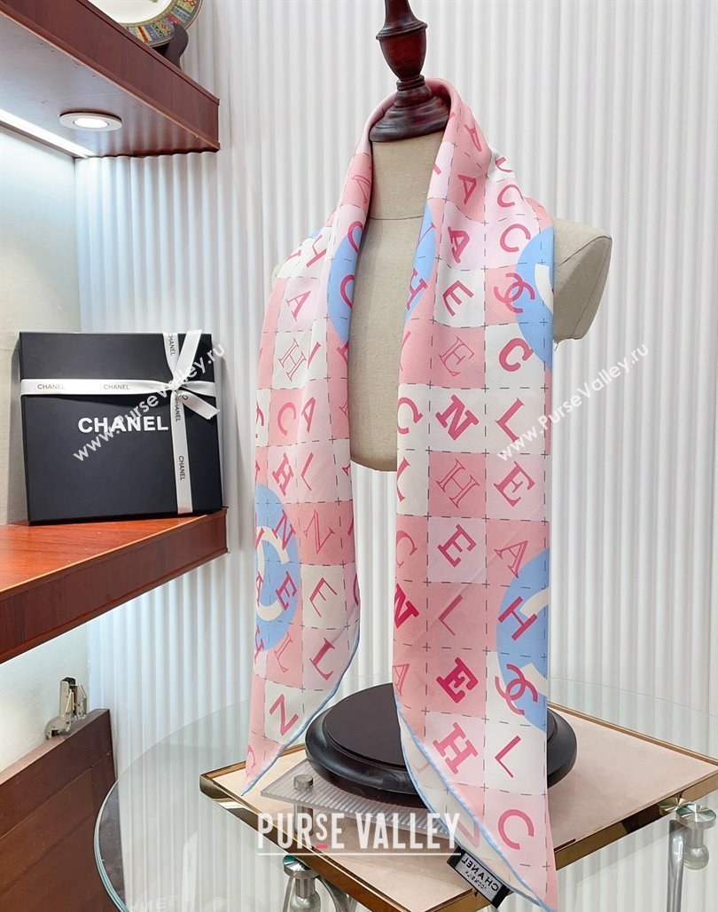 Chanel Silk Sqaure Scarf 90x90cm Pink 2024 051407 (A-240514156)