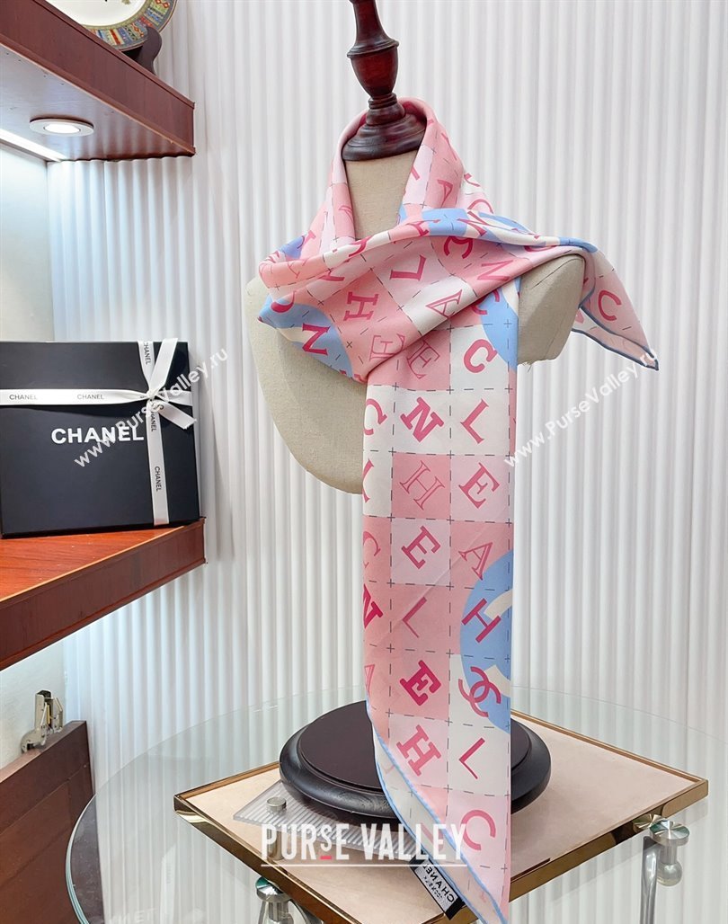 Chanel Silk Sqaure Scarf 90x90cm Pink 2024 051407 (A-240514156)