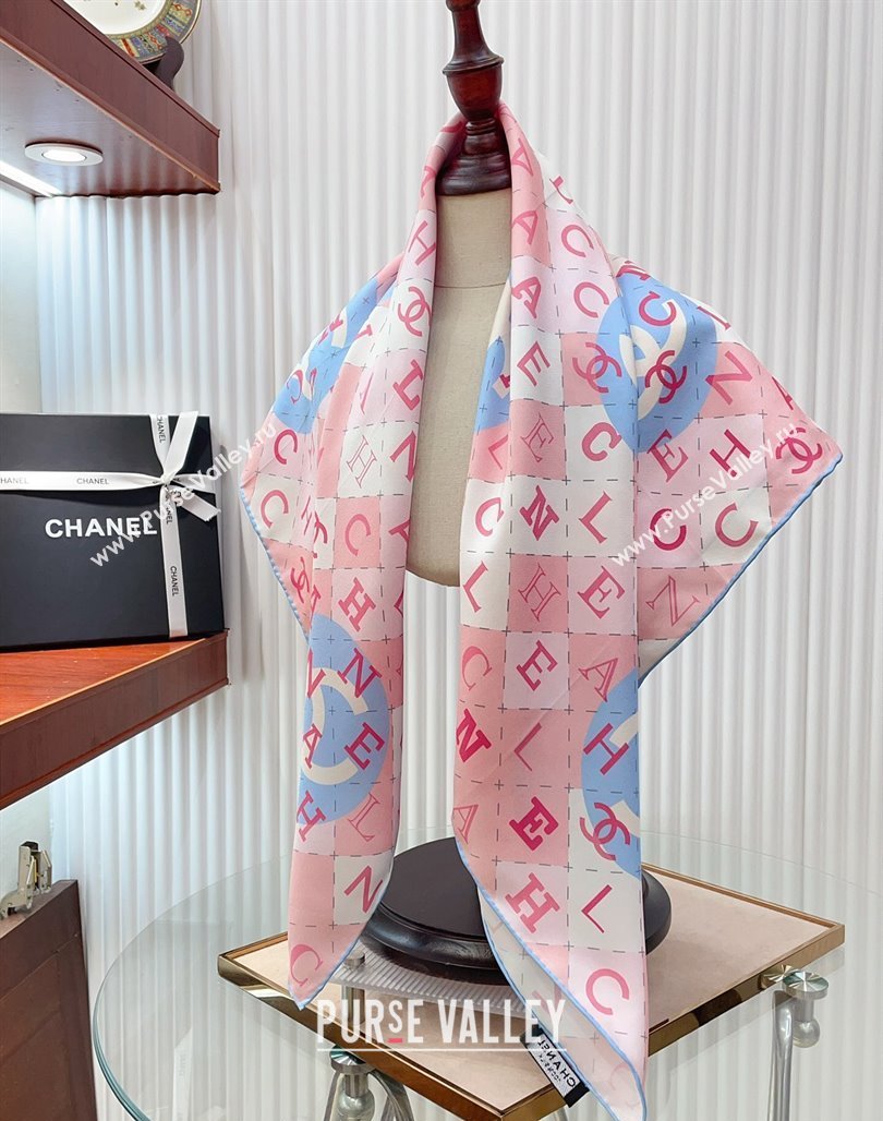 Chanel Silk Sqaure Scarf 90x90cm Pink 2024 051407 (A-240514156)