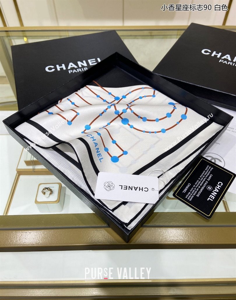 Chanel Silk Sqaure Scarf 90x90cm White 2024 051408 (A-240514157)