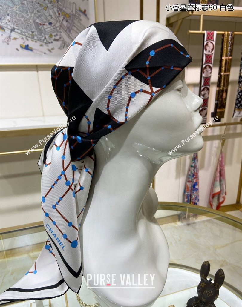 Chanel Silk Sqaure Scarf 90x90cm White 2024 051408 (A-240514157)