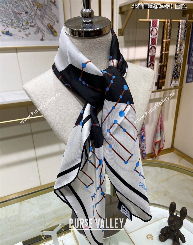Chanel Silk Sqaure Scarf 90x90cm White 2024 051408 (A-240514157)