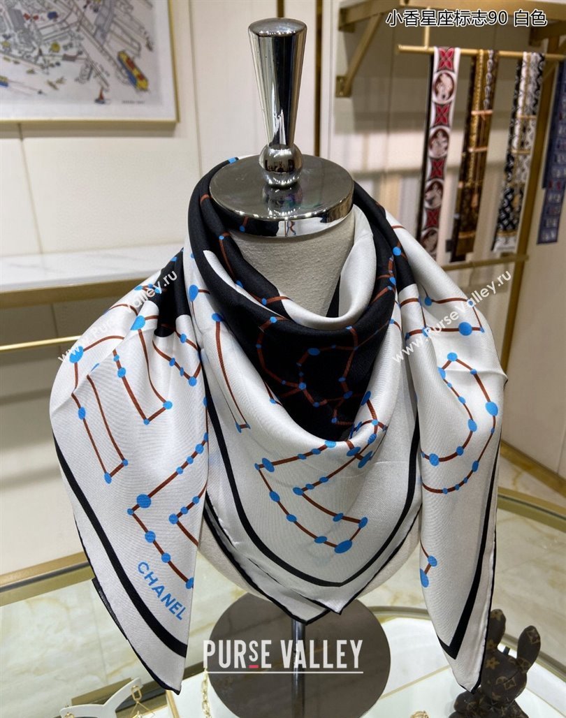 Chanel Silk Sqaure Scarf 90x90cm White 2024 051408 (A-240514157)