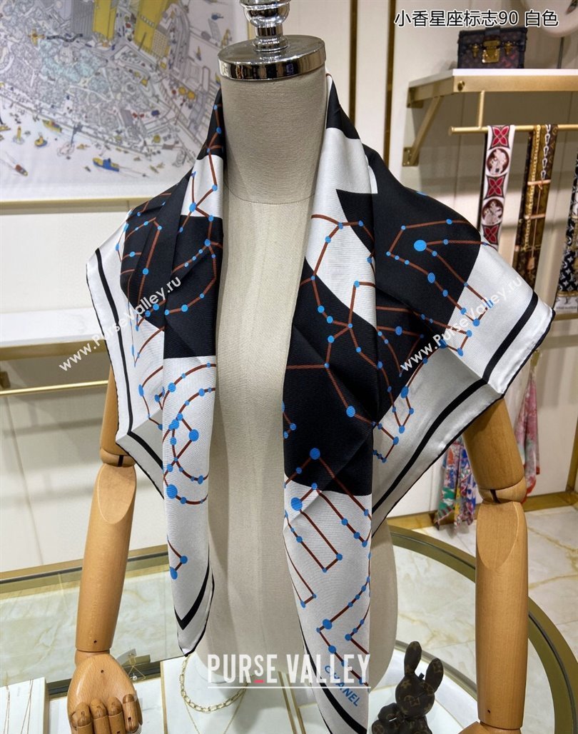 Chanel Silk Sqaure Scarf 90x90cm White 2024 051408 (A-240514157)