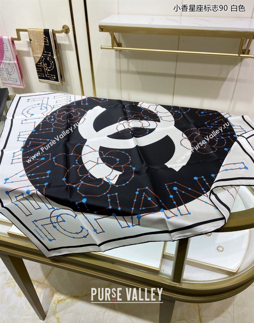 Chanel Silk Sqaure Scarf 90x90cm White 2024 051408 (A-240514157)