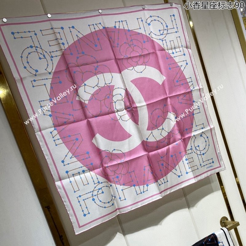 Chanel Silk Sqaure Scarf 90x90cm Pink 2024 051408 (A-240514158)