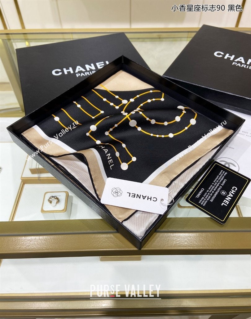 Chanel Silk Sqaure Scarf 90x90cm Black 2024 051408 (A-240514159)