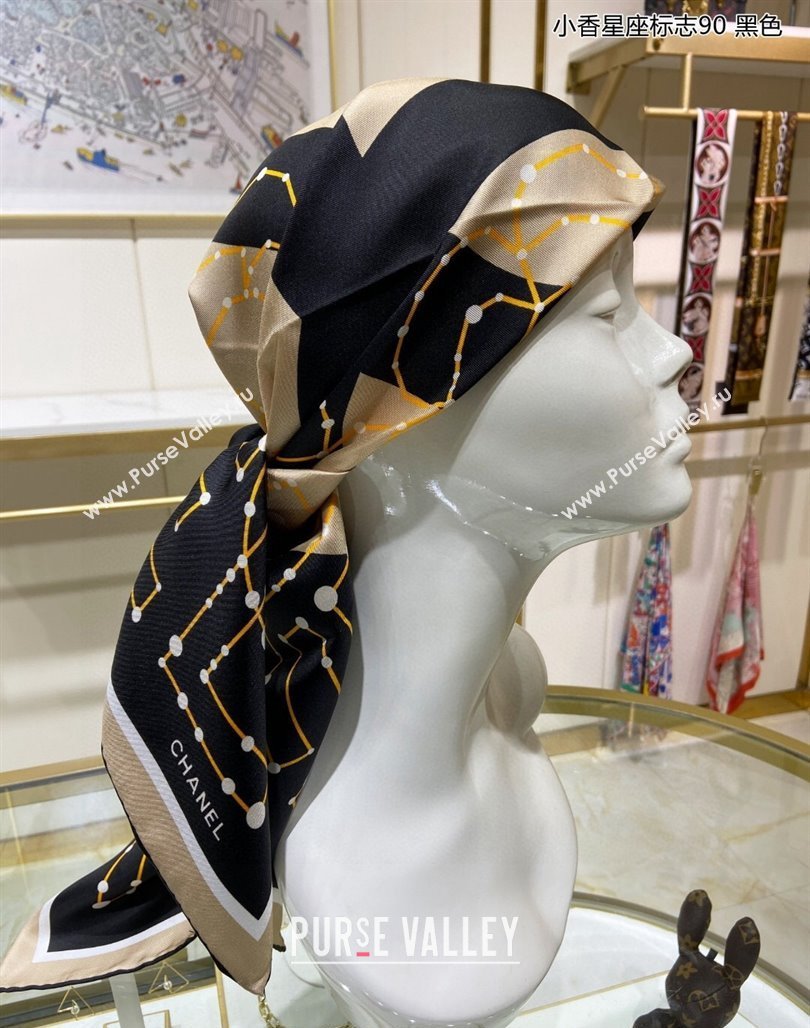 Chanel Silk Sqaure Scarf 90x90cm Black 2024 051408 (A-240514159)