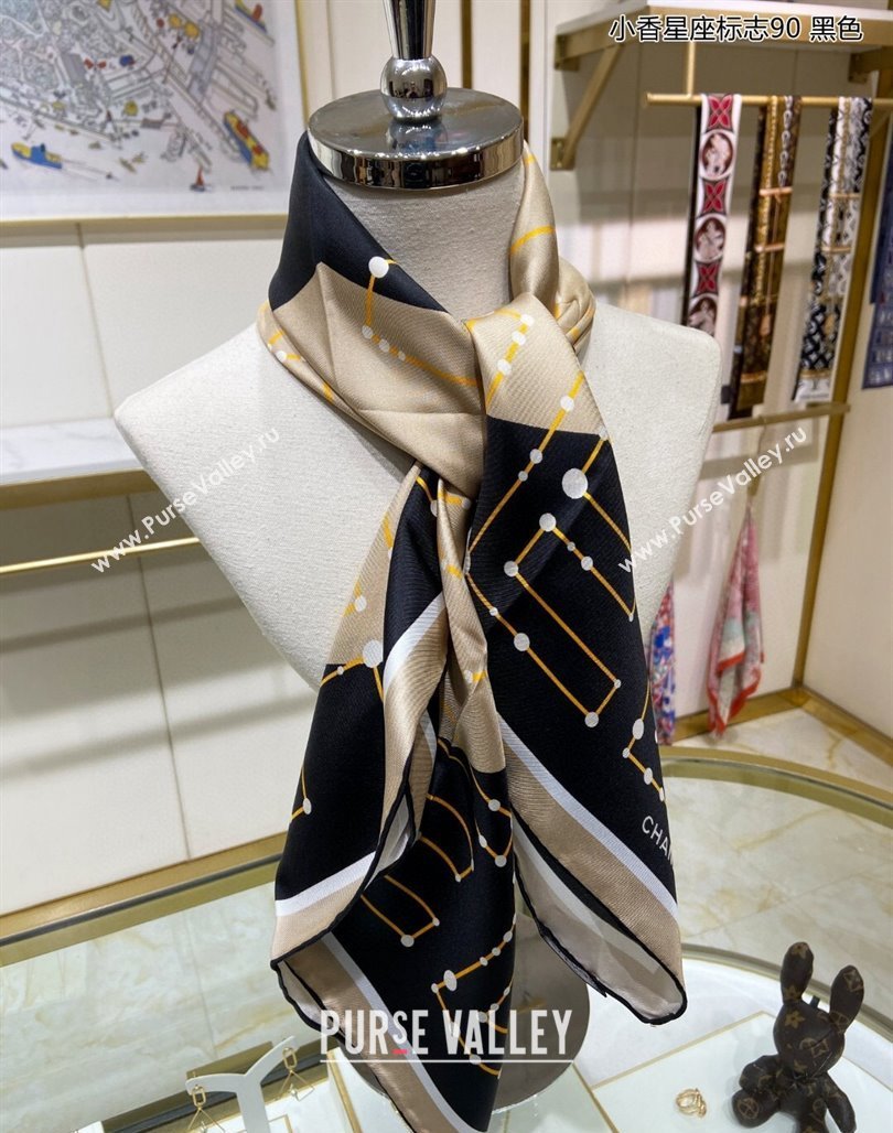 Chanel Silk Sqaure Scarf 90x90cm Black 2024 051408 (A-240514159)