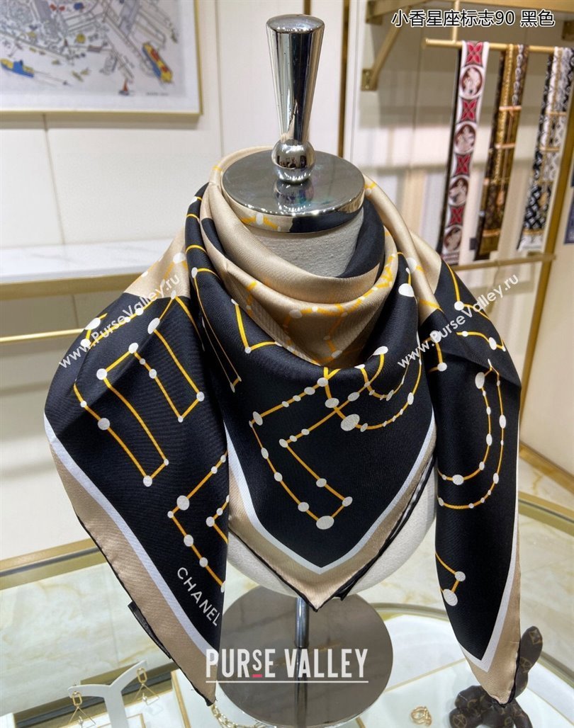 Chanel Silk Sqaure Scarf 90x90cm Black 2024 051408 (A-240514159)