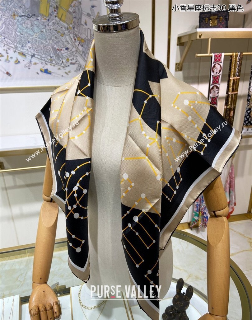 Chanel Silk Sqaure Scarf 90x90cm Black 2024 051408 (A-240514159)