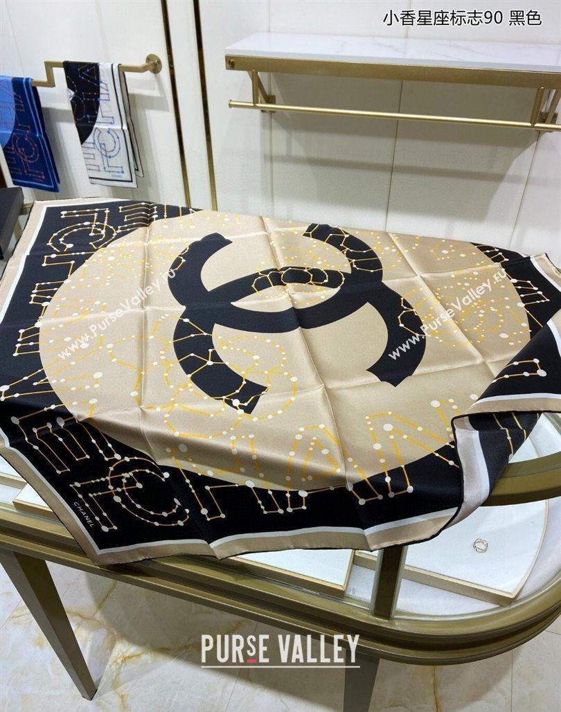 Chanel Silk Sqaure Scarf 90x90cm Black 2024 051408 (A-240514159)