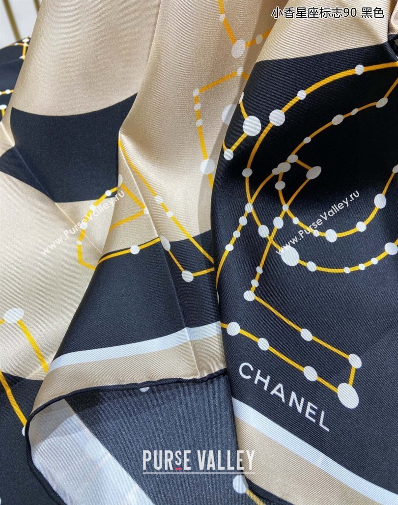 Chanel Silk Sqaure Scarf 90x90cm Black 2024 051408 (A-240514159)