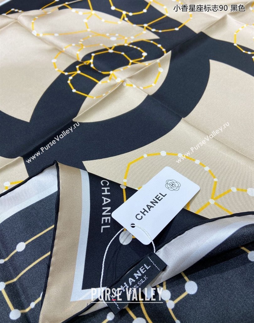 Chanel Silk Sqaure Scarf 90x90cm Black 2024 051408 (A-240514159)