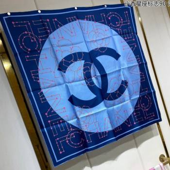 Chanel Silk Sqaure Scarf 90x90cm Blue 2024 051408 (A-240514160)