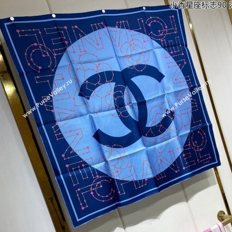 Chanel Silk Sqaure Scarf 90x90cm Blue 2024 051408 (A-240514160)