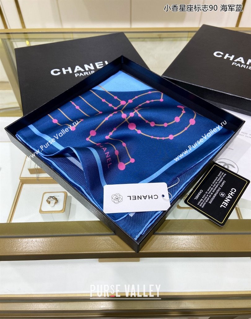 Chanel Silk Sqaure Scarf 90x90cm Blue 2024 051408 (A-240514160)