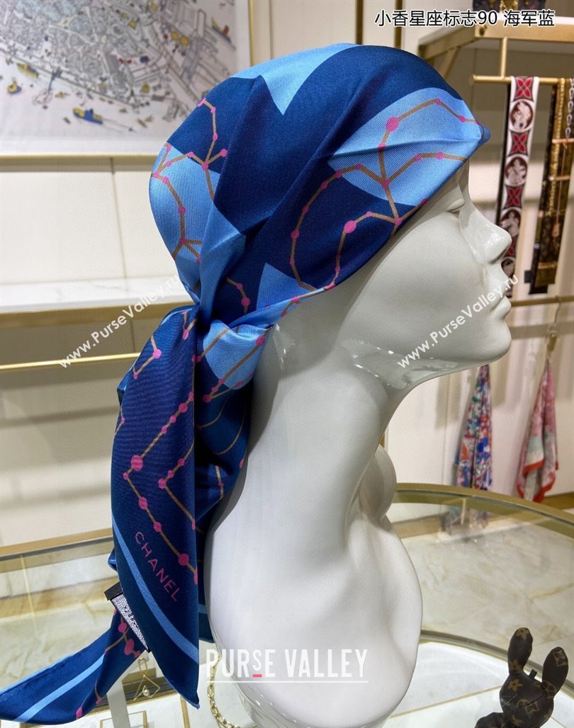 Chanel Silk Sqaure Scarf 90x90cm Blue 2024 051408 (A-240514160)