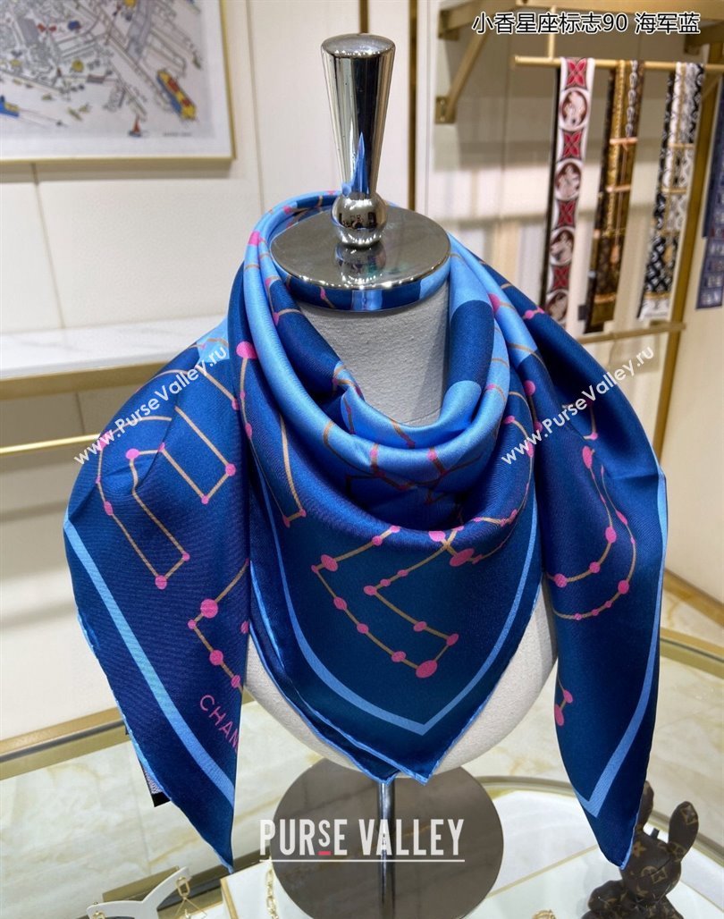 Chanel Silk Sqaure Scarf 90x90cm Blue 2024 051408 (A-240514160)