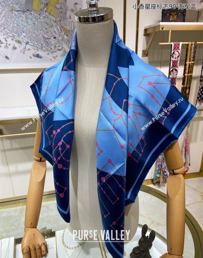 Chanel Silk Sqaure Scarf 90x90cm Blue 2024 051408 (A-240514160)