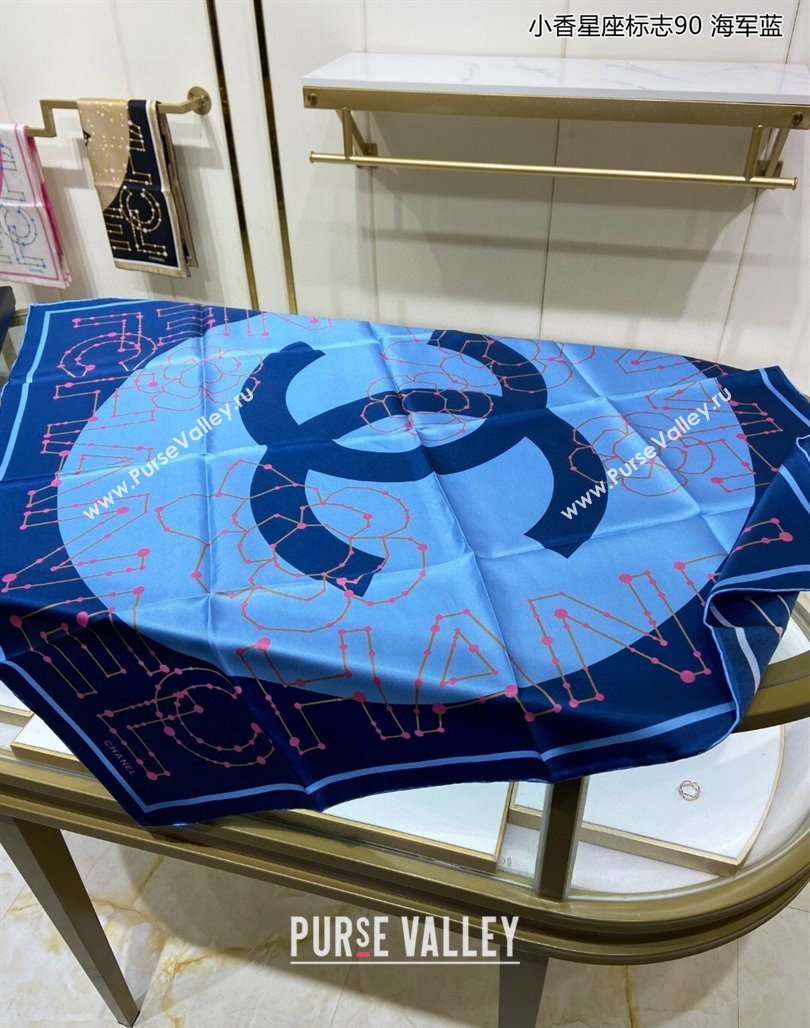 Chanel Silk Sqaure Scarf 90x90cm Blue 2024 051408 (A-240514160)