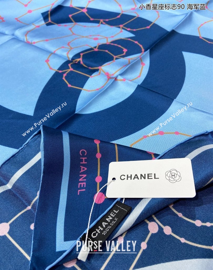 Chanel Silk Sqaure Scarf 90x90cm Blue 2024 051408 (A-240514160)