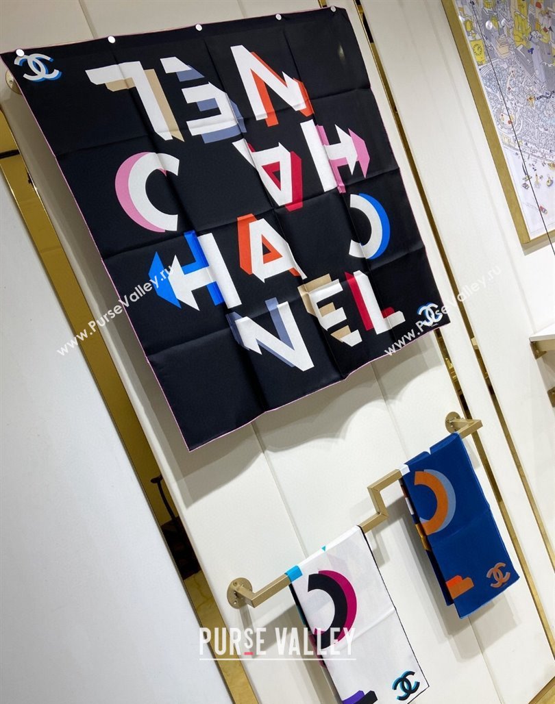 Chanel Silk Sqaure Scarf 90x90cm Black 2024 051409 (A-240514161)
