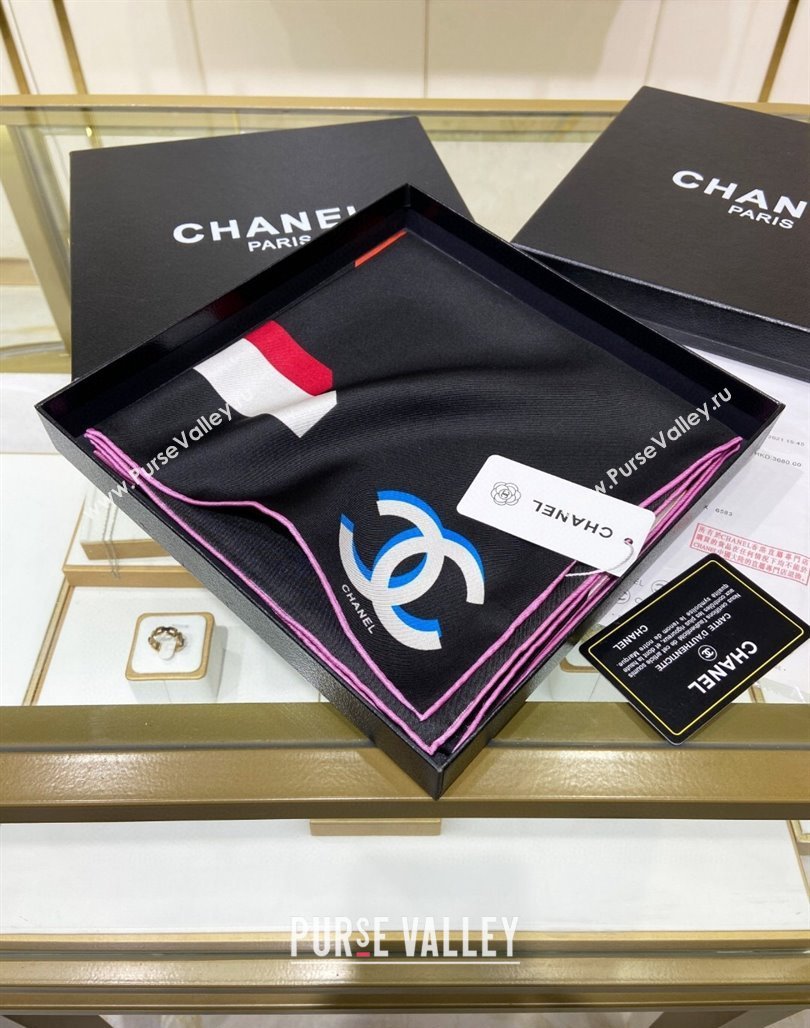 Chanel Silk Sqaure Scarf 90x90cm Black 2024 051409 (A-240514161)