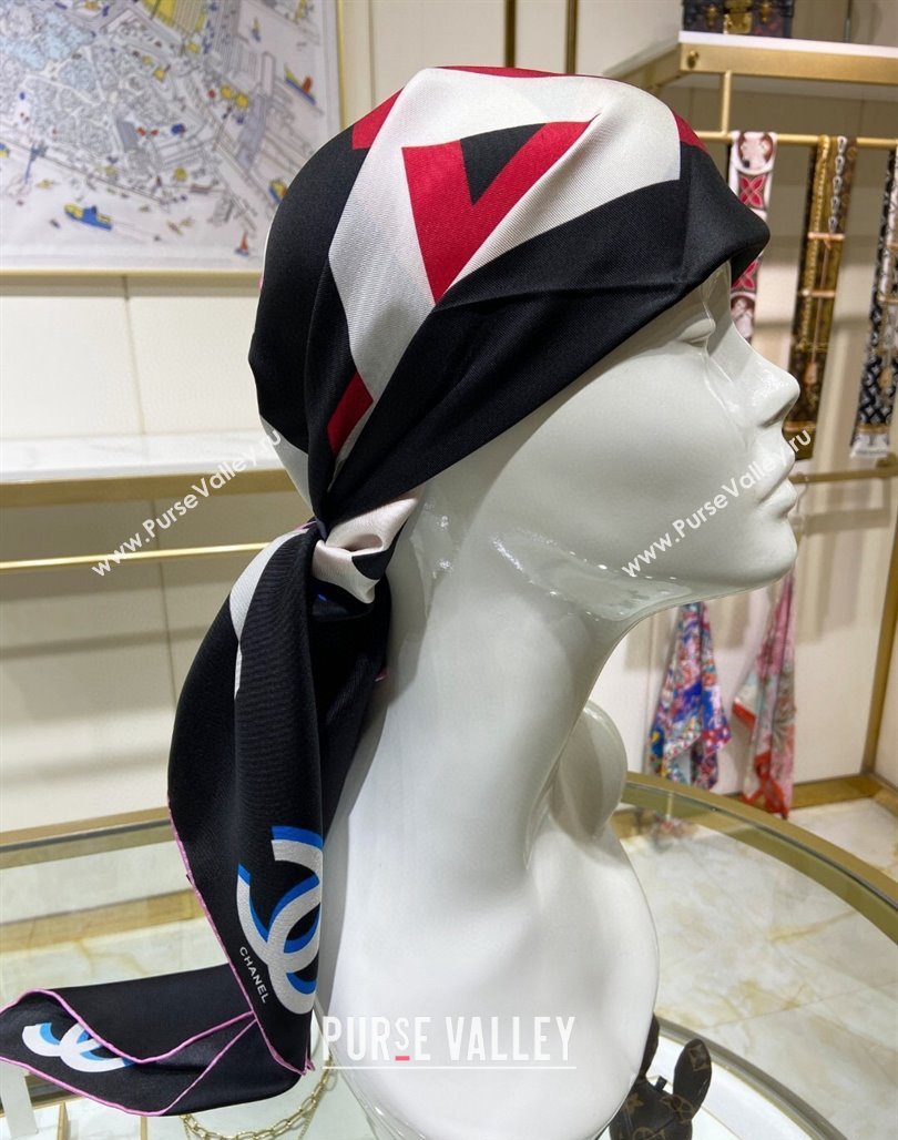 Chanel Silk Sqaure Scarf 90x90cm Black 2024 051409 (A-240514161)